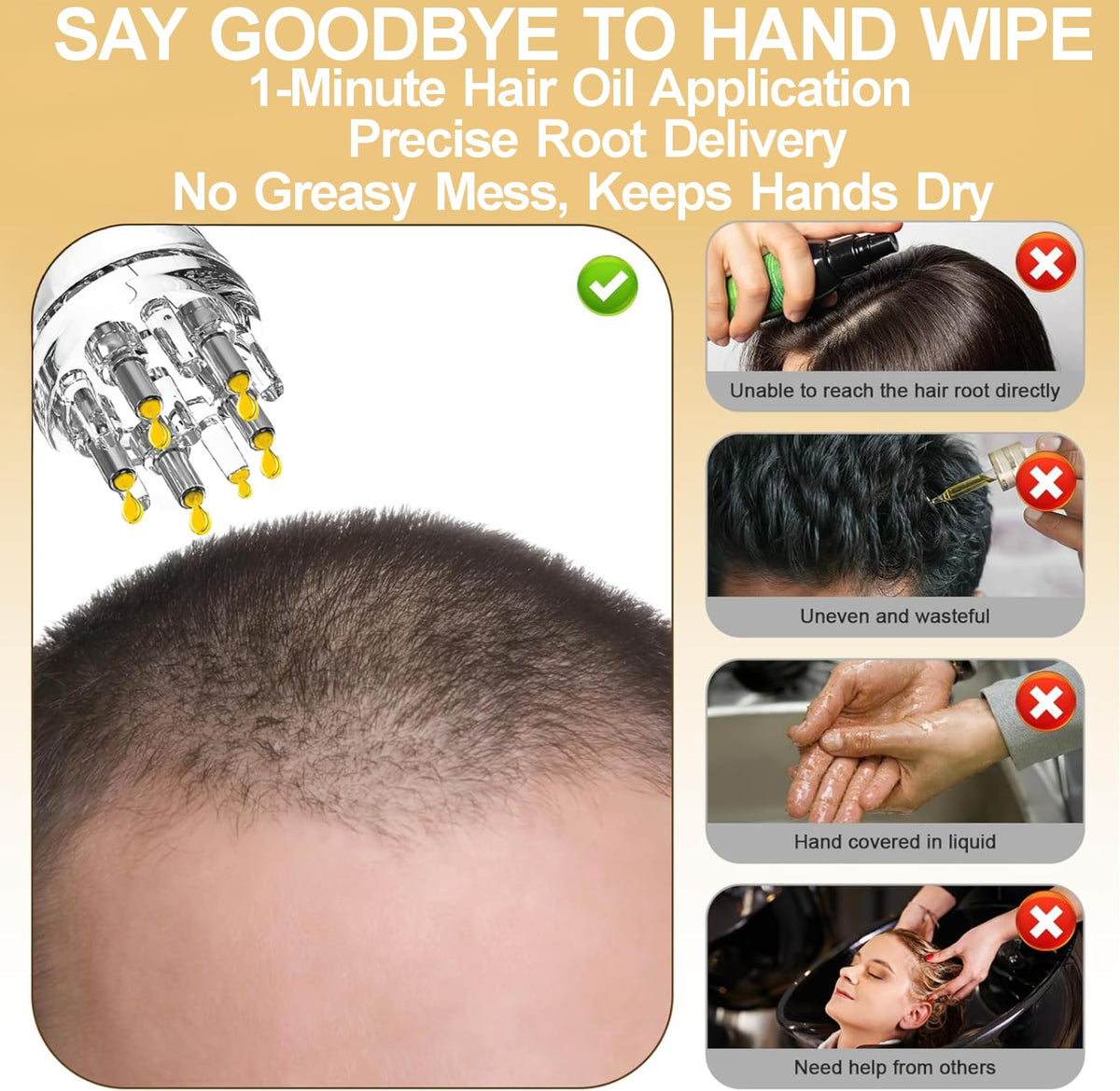 Angel Kiss applicator in use on scalp delivering targeted serum to roots