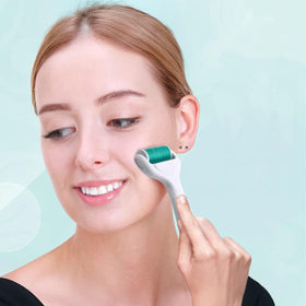 Angel Kiss derma roller demonstrating gentle forehead treatment benefit