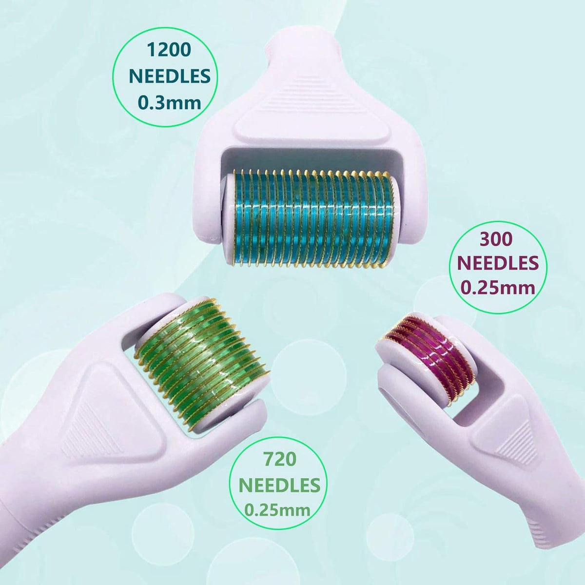 Angel Kiss three roller heads displayed to show size options and versatility