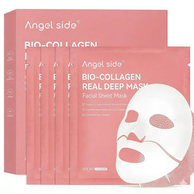 Angel Side front packaging showing box and four collagen hydrogel sheets for overnight hydration
