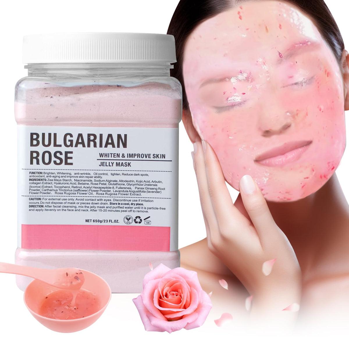 Angeland jar front view showing Bulgarian Rose mask for professional hydration