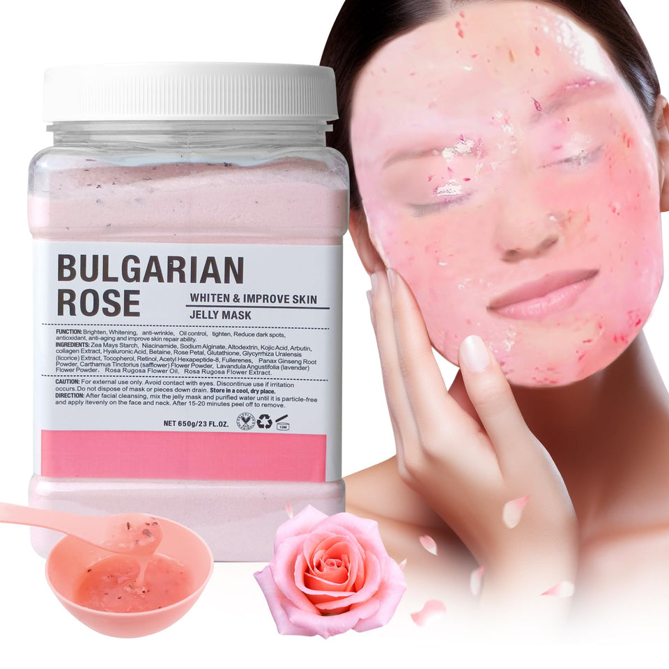 Angeland jar front view showing Bulgarian Rose mask for professional hydration