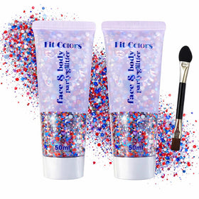 Angels Beauty front packaging showing patriotic red white blue glitter gel for celebrations