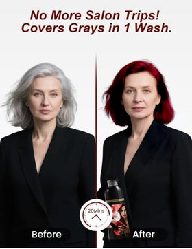 AngeRose before and after roots showing visible grey coverage benefit