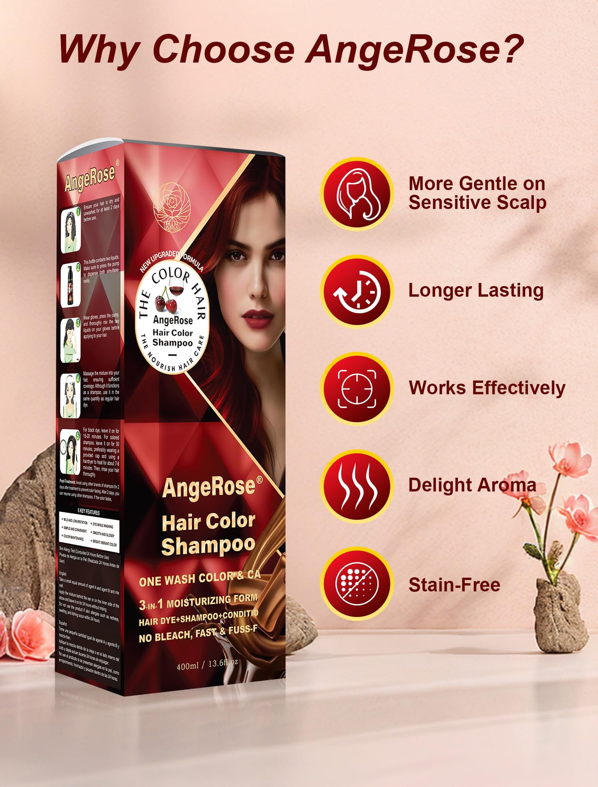 AngeRose bottle held in hand showing 400ml value and cost-saving benefit
