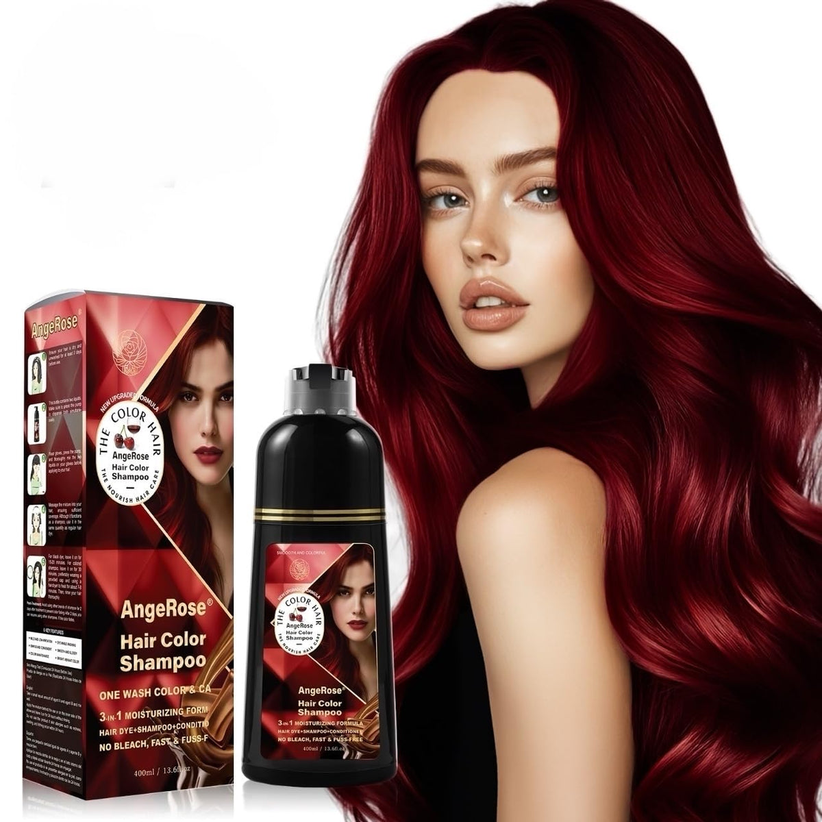 AngeRose bottle front packaging showing wine red shade and size benefits