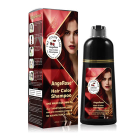 AngeRose bottle on bathroom shelf showing convenient at-home salon alternative