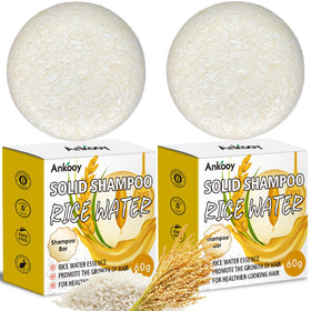 ANKOOY front packaging shows two rice water shampoo bars, clear labeling, travel-ready