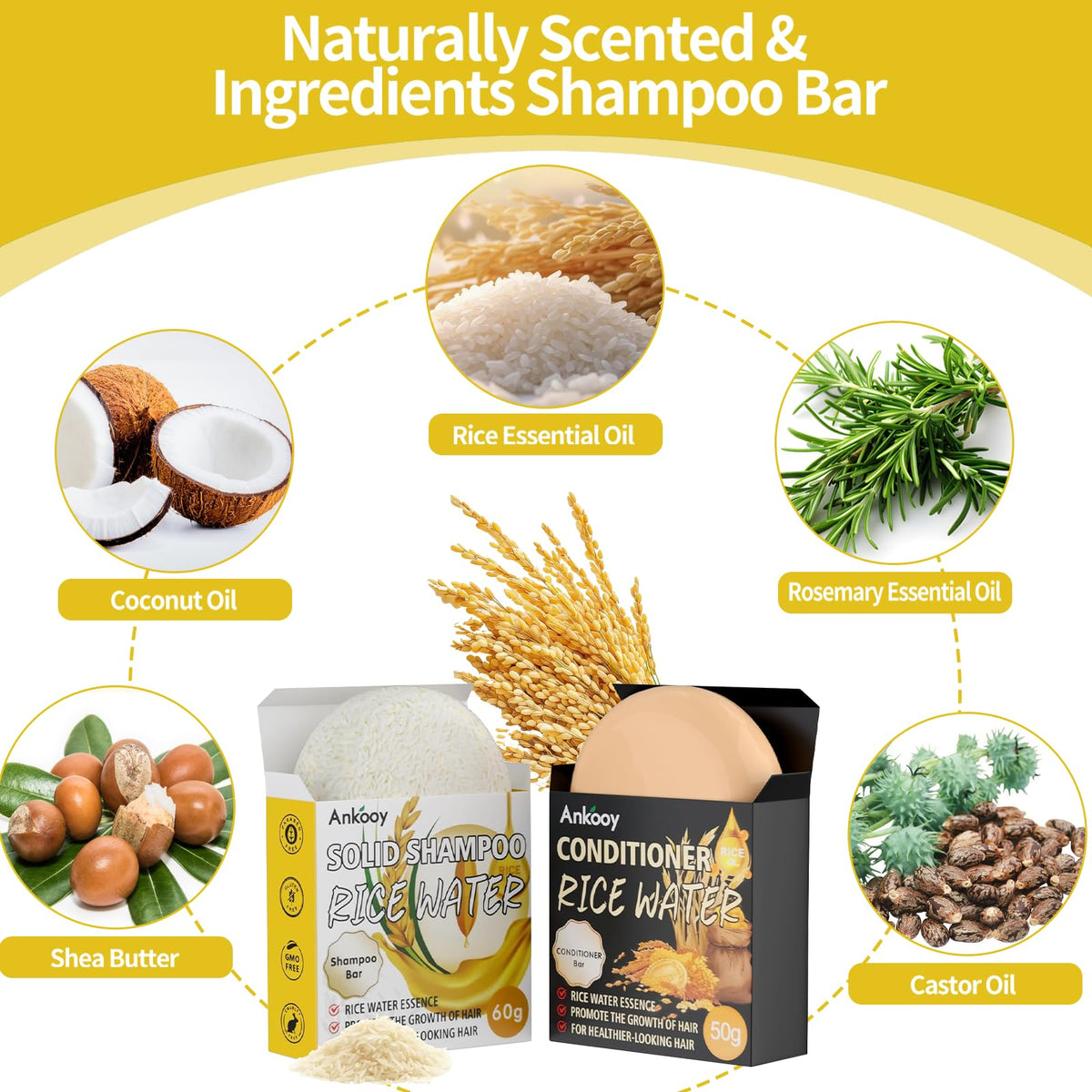 ANKOOY shampoo bar close-up texture highlighting rice protein for clarifying benefit