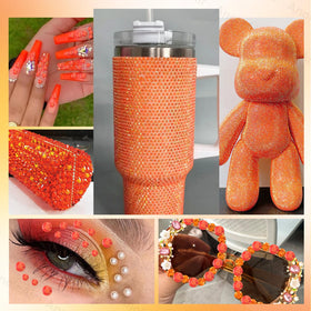 Finished tumbler decorated with AnoleAir orange rhinestones demonstrating bright effect