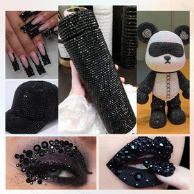 AnoleAir black rhinestones applied to a tumbler, showing secure sparkle and finished look