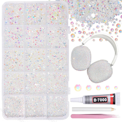 AnoleAir front packaging showing 12000-piece rhinestone kit and included tools for instant crafting