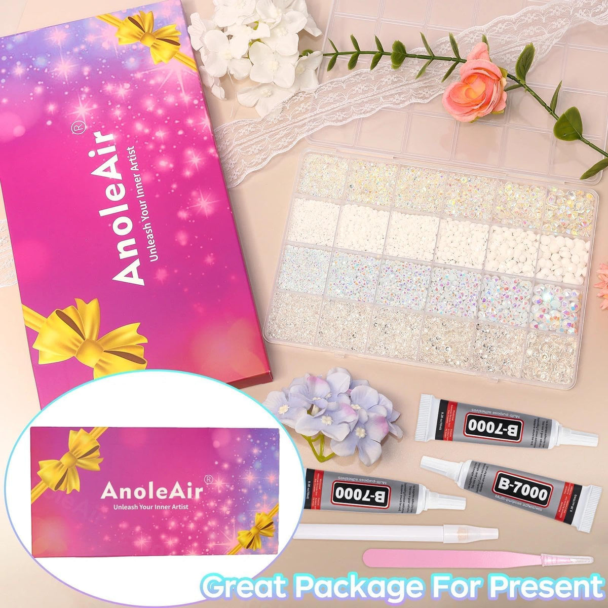AnoleAir compartmented storage showing sorted sizes for quick selection benefit