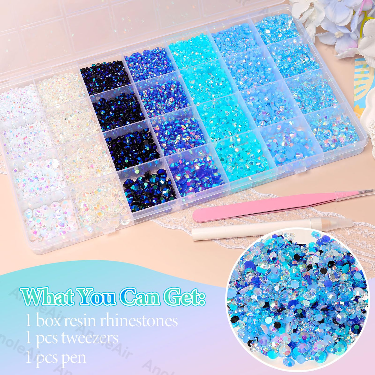 AnoleAir decorated tumbler showcasing vibrant blue gems and finished look