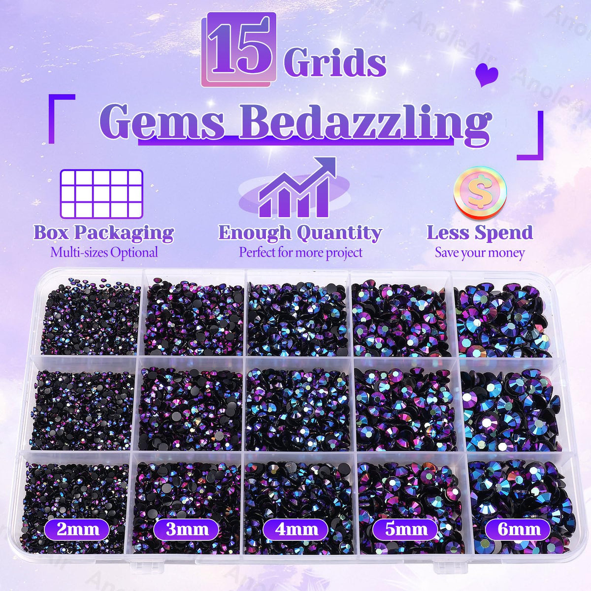AnoleAir faceted gem detail with purple AB sheen, enhances sparkle and depth