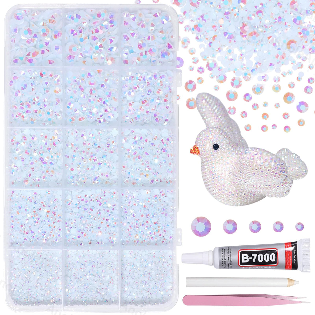 AnoleAir kit front view showing 12000 rhinestones and included tools for easy crafting