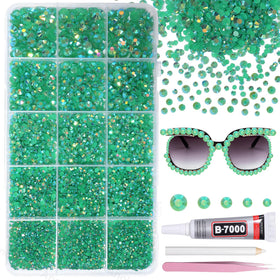 AnoleAir front packaging showing 12,000 green rhinestones and included tools for instant crafting
