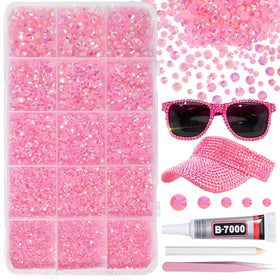 AnoleAir front packaging showing 12000 pink rhinestones and included tools for convenience