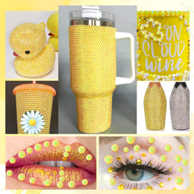 AnoleAir yellow gems decorating a stainless tumbler adding eye-catching sparkle