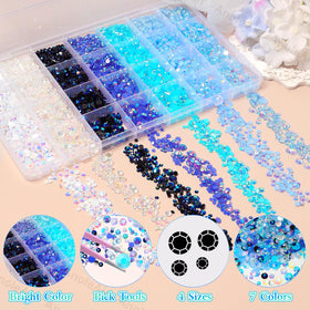 AnoleAir open grid organizer revealing sorted blue rhinestones for easy access