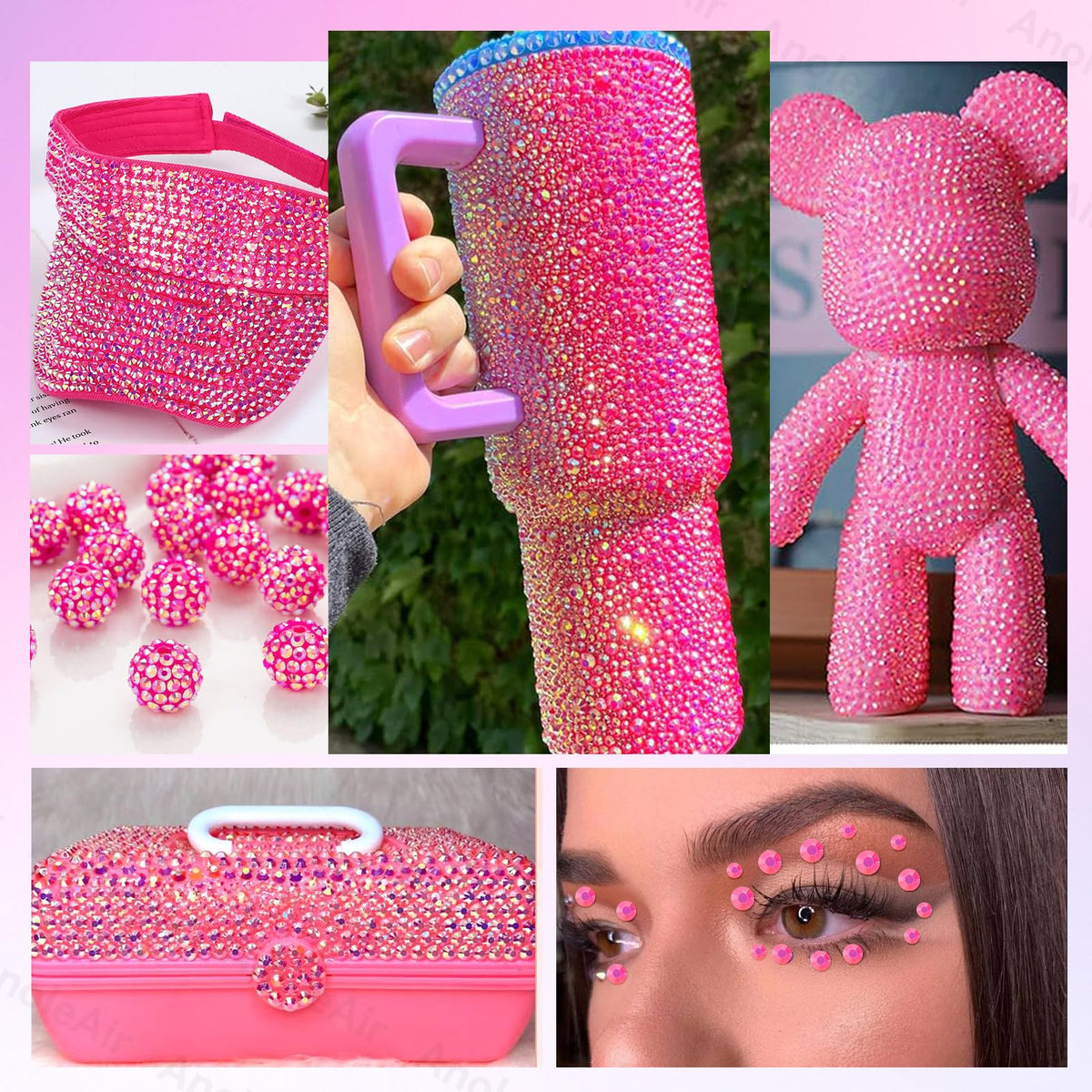 AnoleAir hot pink rhinestones decorating a tumbler for long-lasting shine
