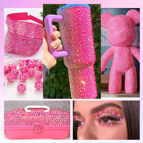 AnoleAir hot pink rhinestones decorating a tumbler for long-lasting shine