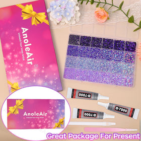 AnoleAir close-up of mixed purple rhinestones highlighting sparkle