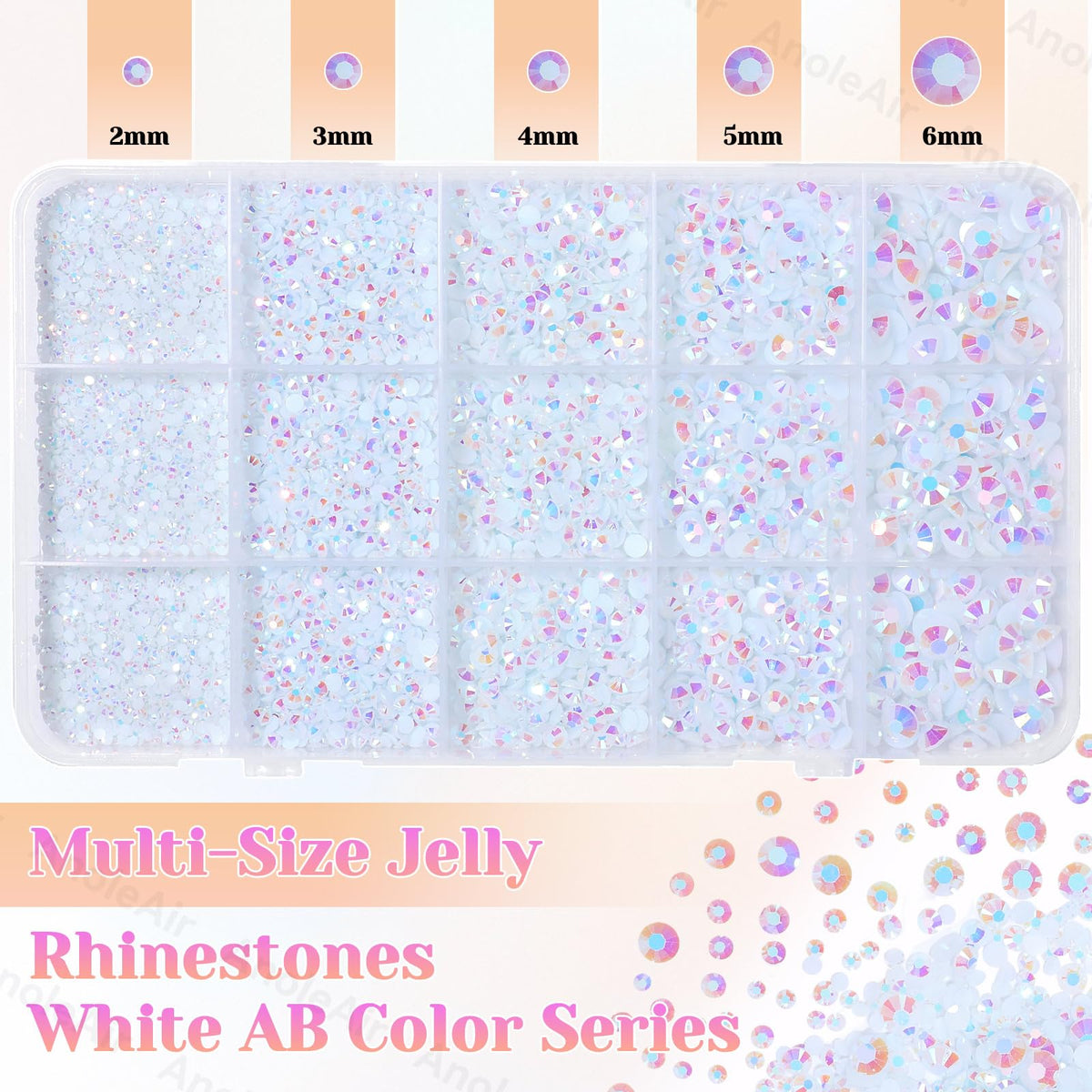 AnoleAir close-up of mixed 2-6mm stones highlighting size variety for layered designs