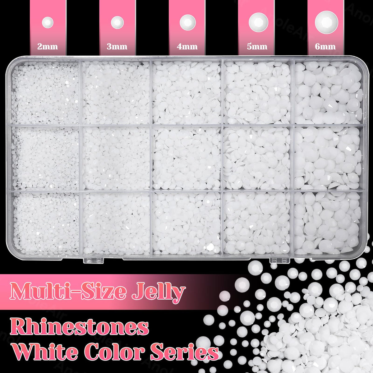AnoleAir close-up of mixed 2–6mm rhinestones highlighting varied sparkle