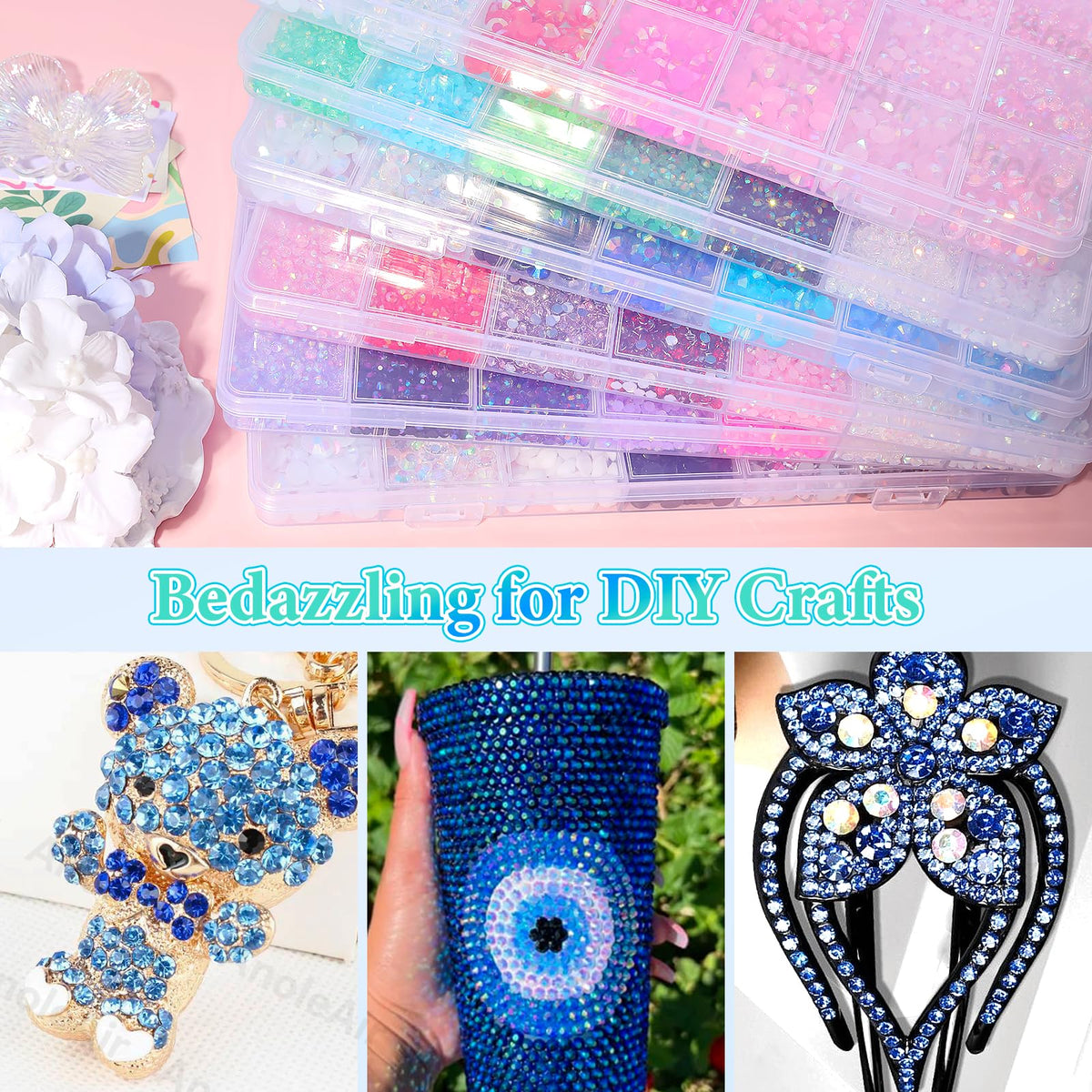 AnoleAir nail art detail featuring tiny blue gems for delicate embellishment