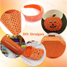 Nail art featuring small AnoleAir orange gems adding vivid festival-ready accents