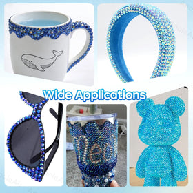 AnoleAir finished nail art using mixed-size blue gems for detailed, professional-looking results