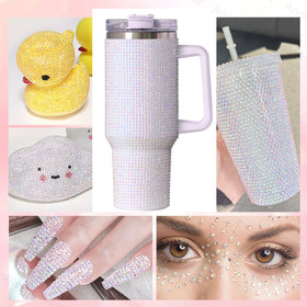 AnoleAir rhinestones applied to a stainless tumbler showing durable, reflective decoration