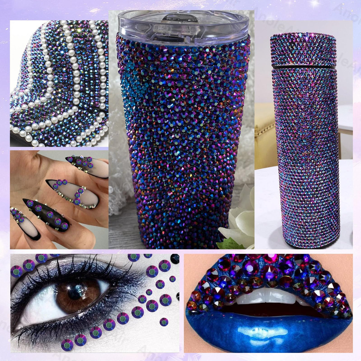AnoleAir rhinestones applied to tumbler, demonstrates high-impact decorative effect