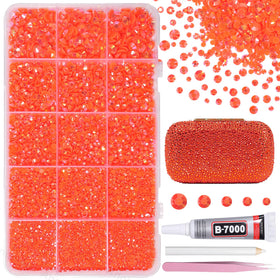 AnoleAir packaging showing orange rhinestones kit and included tools for easy crafting