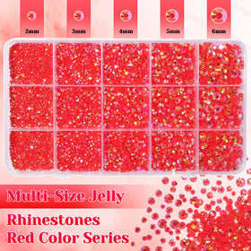 AnoleAir red rhinestones close-up of faceted surface, highlights vibrant reflective sparkle