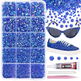 AnoleAir royal blue flatback rhinestones kit packaging shows quantity and tools