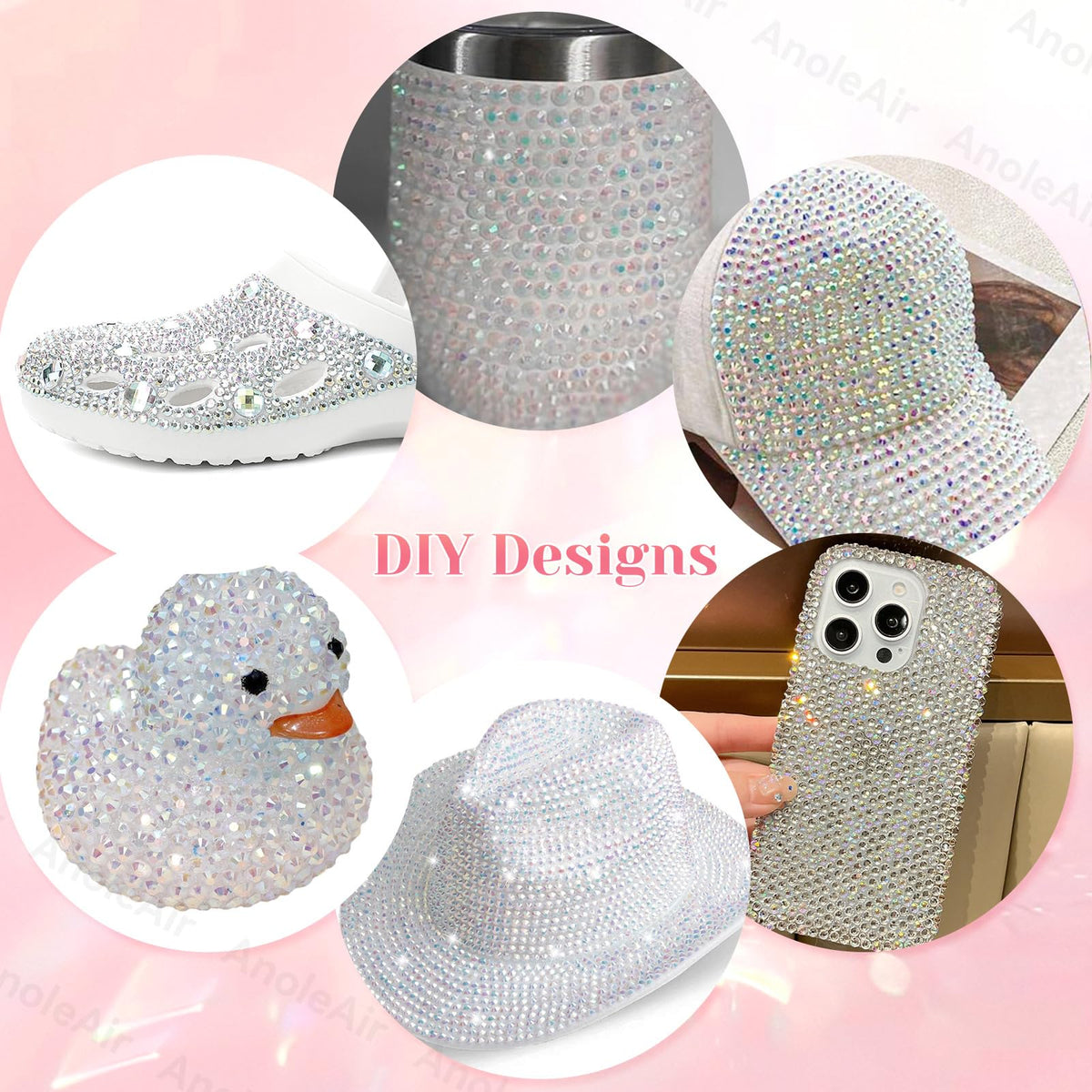 AnoleAir gems held in hand to show scale and volume for large-area bedazzling projects