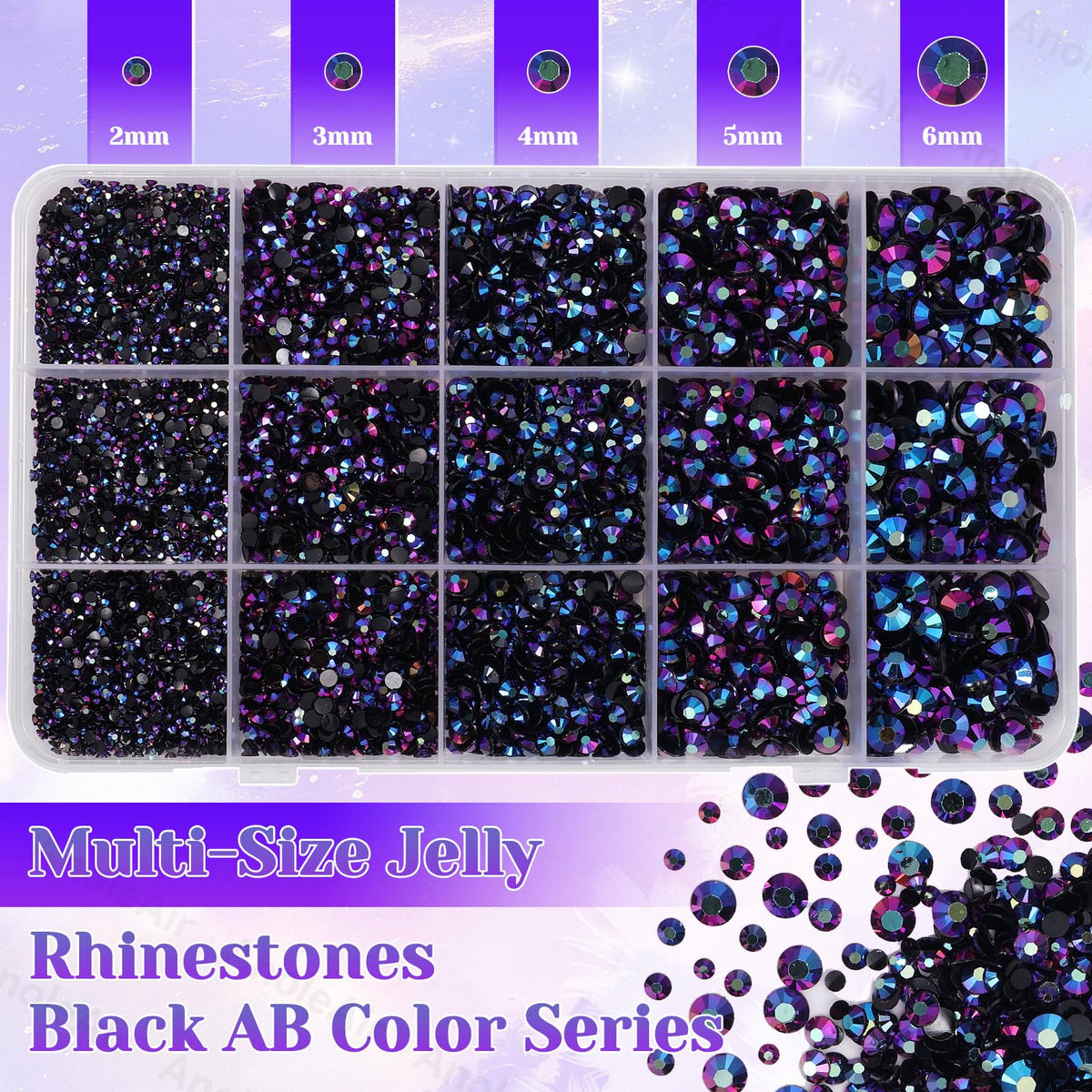 AnoleAir close-up of 2–6mm size mix, clear sizing for layered designs