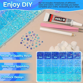 AnoleAir compartment box with sorted 2–6mm blue gems for organized, quick access