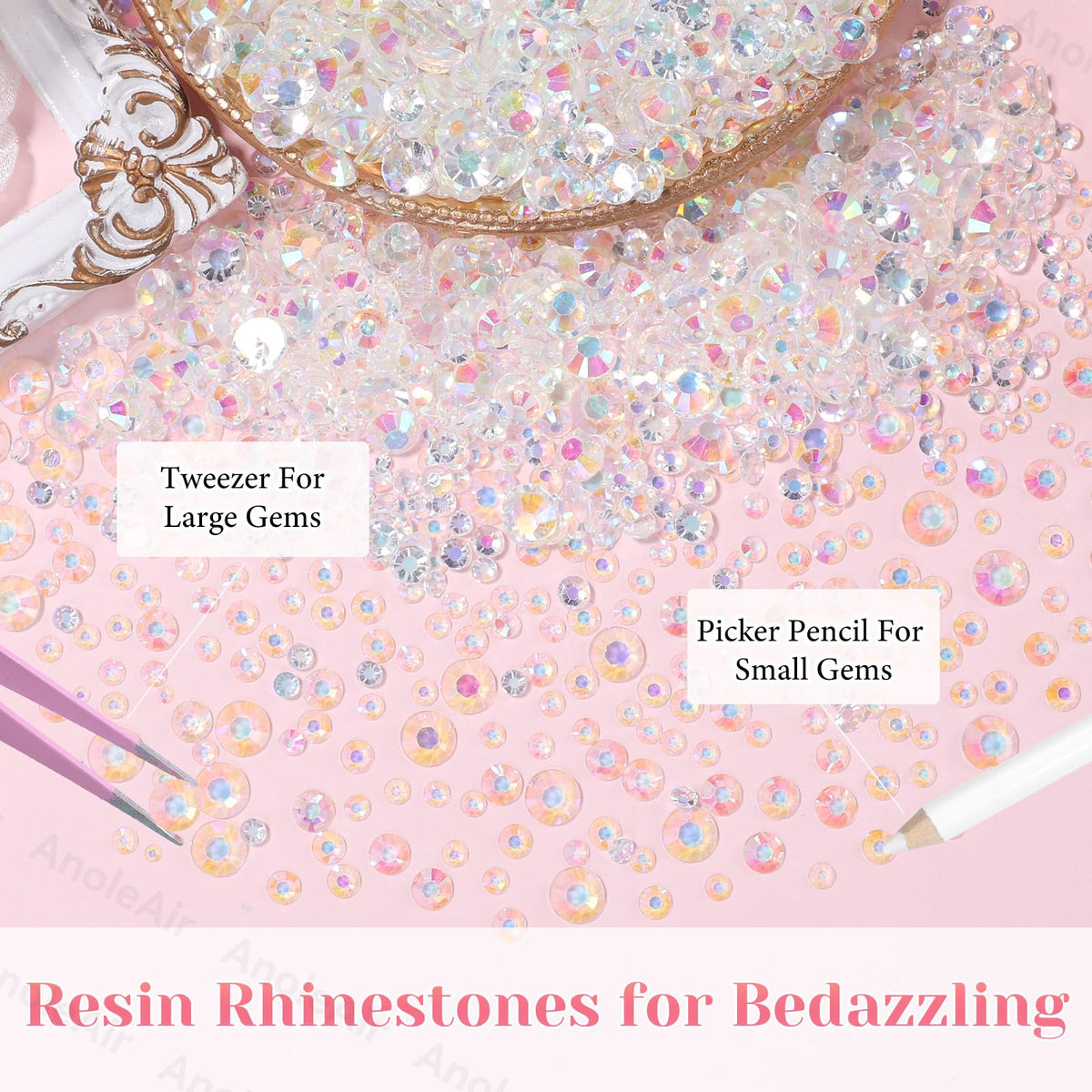 AnoleAir tweezer and pickup pencil with gems ready for fast, accurate placement and crafting