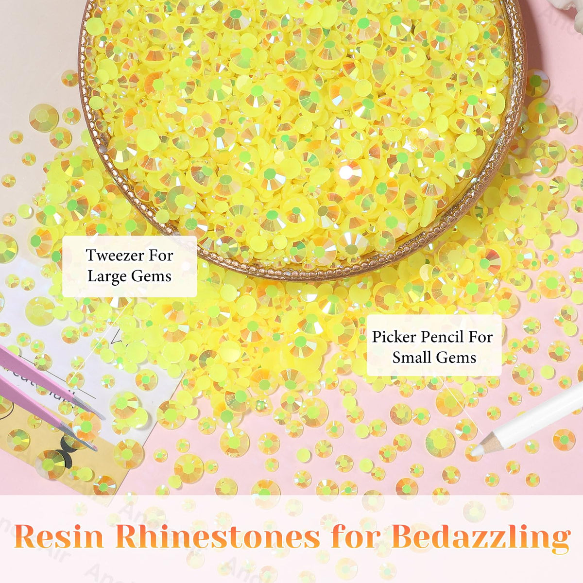 AnoleAir tweezers and pickup pencil arranging rhinestones for precise placement benefit