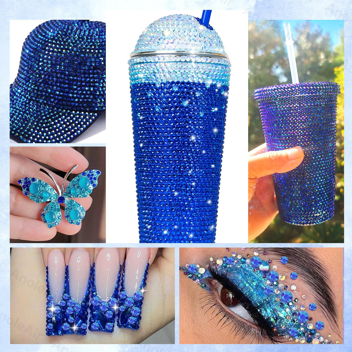 AnoleAir decorated tumbler with royal blue AB gems for long-lasting brilliance