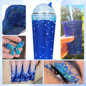 AnoleAir decorated tumbler with royal blue AB gems for long-lasting brilliance