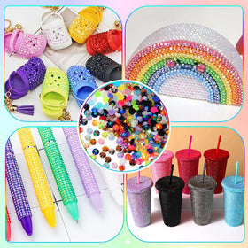 Anower decorated tumbler with gems showing colorful finished craft appeal
