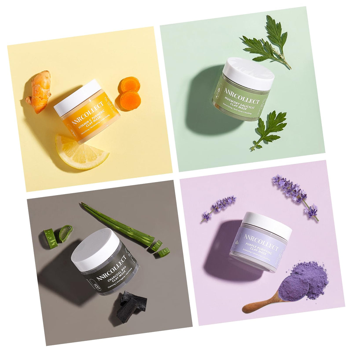 ANRCOLLECT masks arranged in spa setting suggesting relaxing skincare ritual