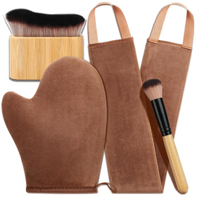 ANSPHIE front view of 4-in-1 tanning mitt set showing organized contents and benefits