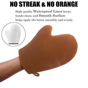 ANSPHIE mitt in use applying self tan on arm for streak-free finish
