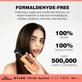 ANSWR label close-up highlighting vegan keratin and sulfate-free formula benefits