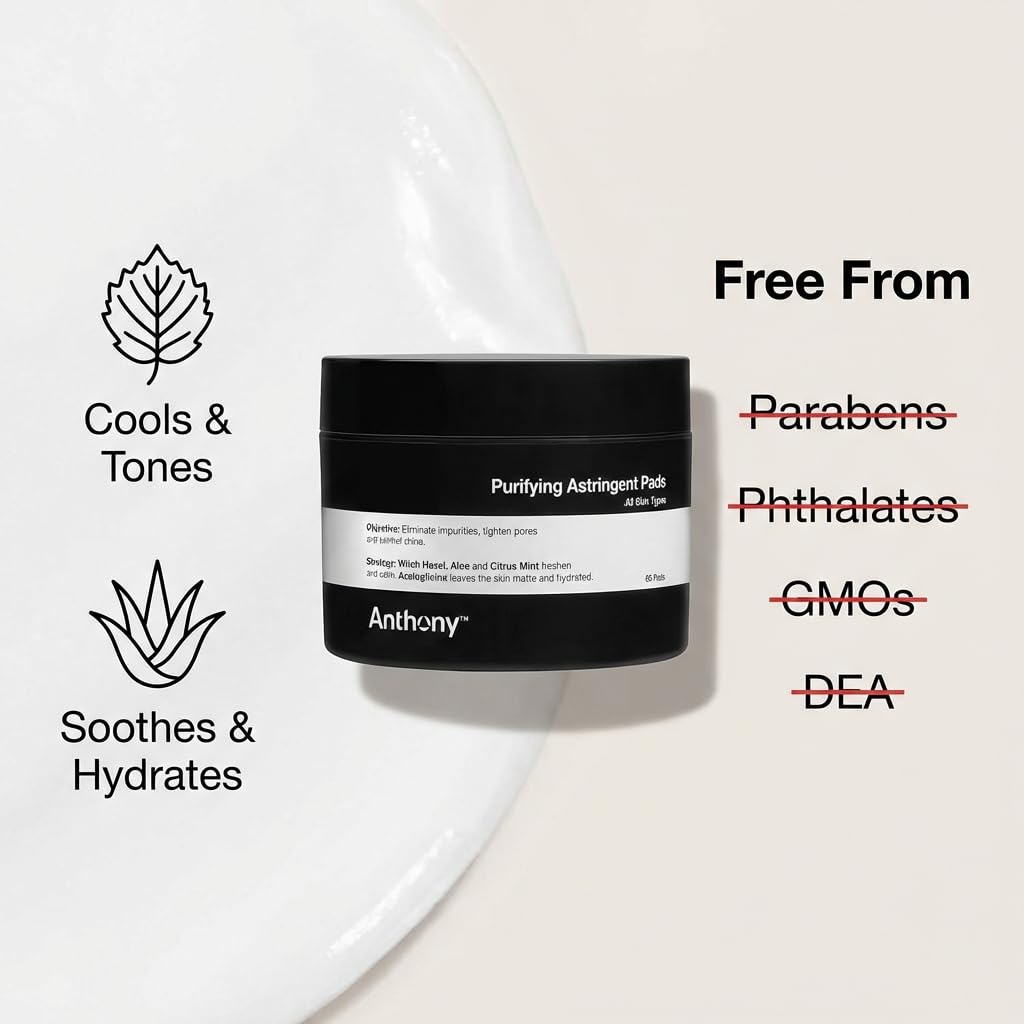 Anthony ingredients label detail highlighting witch hazel and aloe